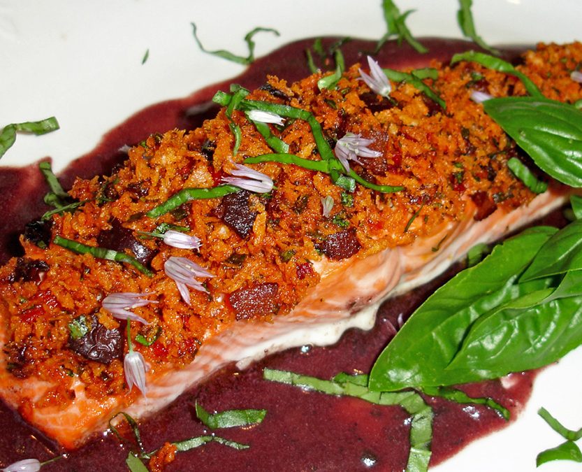 Roasted Salmon Fillet with Crispy Mediterranean Topping