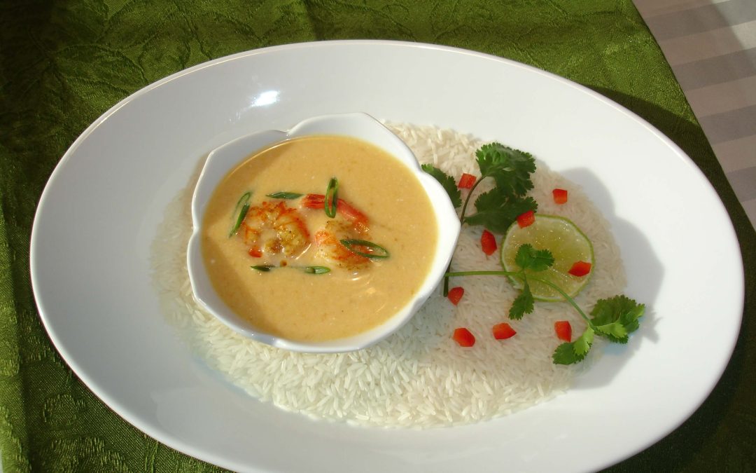 Thai-Style Pumpkin Soup with Coconut Milk and Lime-Cilantro Topping
