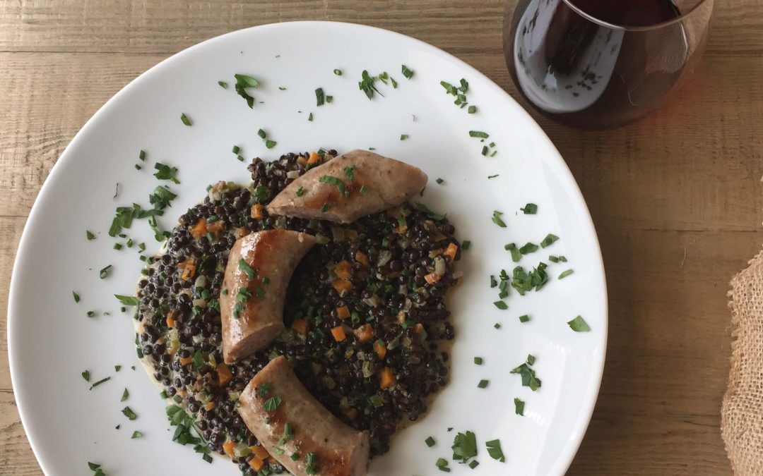 Sausages with Creamy Herbed Lentils
